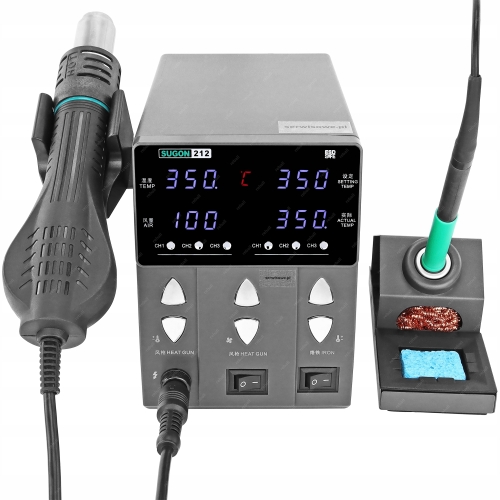 STACJA SUGON 212 760W - SOLIDNY HOT AIR + LUTOWNICA PRECYZYJNA GROTY T12 4X