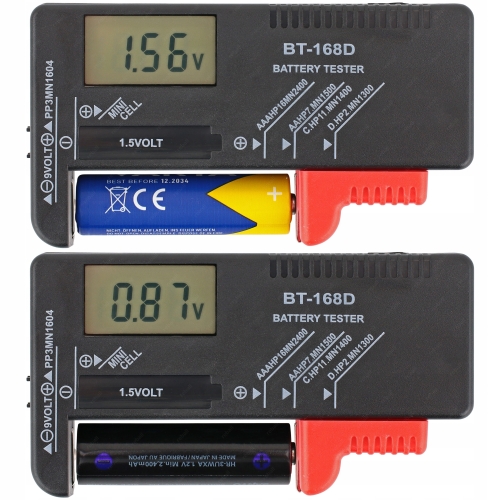 CYFROWY TESTER BATERII AA AAA R14 6LR CR2032 BT-168D MIERNIK AKUMULATORÓW