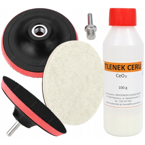 ZESTAW DO POLEROWANIA SZYB TLENEK CERU 100g PAD POLERSKI 125mm FILC NA RZEP