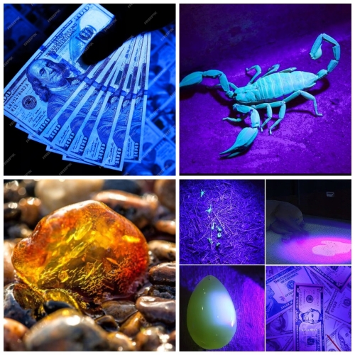 LATARKA LED UV 5W 395nm + COB WBUDOWANY AKUMULATOR USB ZESTAW 2w1 RT0328