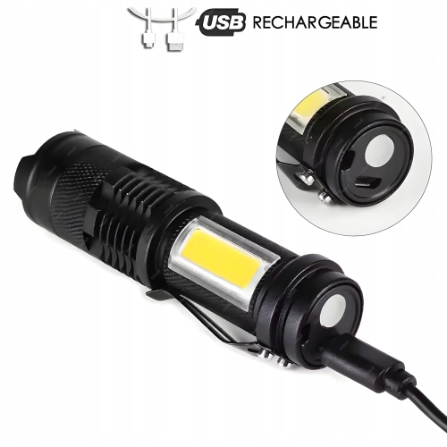 LATARKA LED UV 5W 395nm+COB WBUDOWANY AKUMULATOR USB 2w1 RT0328 ZESTAW ETUI