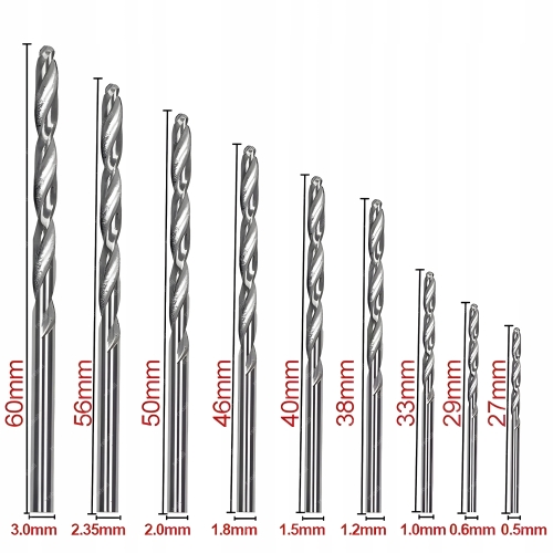 MINI WIERTŁA DO METALU MODELARSKIE PRECYZYJNE ZESTAW 25szt. OD 0.5 - 3.0mm