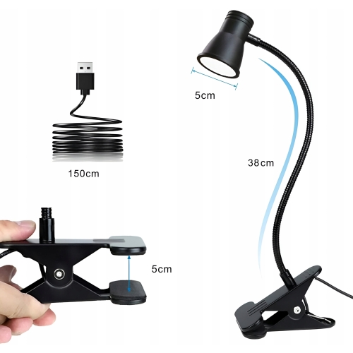 LAMPKA NA BIURKO LAMPA LED BIURKOWA NA KLIPS MOCNA GĘSIA SZYJA 5W USB PILOT