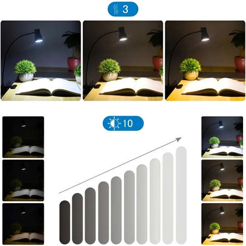 LAMPKA NA BIURKO LAMPA LED BIURKOWA NA KLIPS MOCNA GĘSIA SZYJA 5W USB PILOT