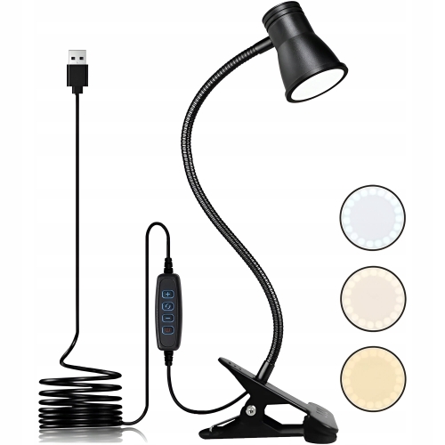 LAMPKA NA BIURKO LAMPA LED BIURKOWA NA KLIPS MOCNA GĘSIA SZYJA 5W USB PILOT