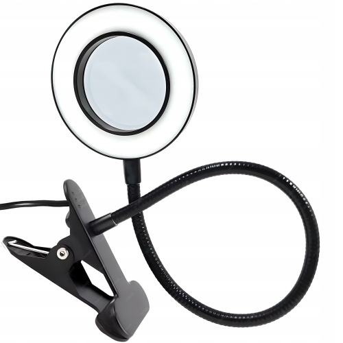 LAMPA LED Z LUPĄ UCHWYTEM DO STOŁU PIERŚCIENIOWA SERWISOWA 10W USB RT0371