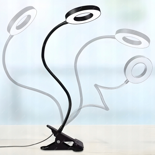 LAMPA LED Z LUPĄ UCHWYTEM DO STOŁU PIERŚCIENIOWA SERWISOWA 10W USB RT0371