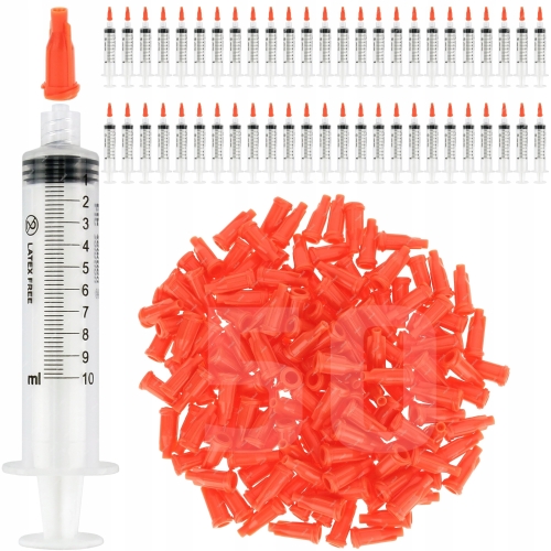 50x STRZYKAWKA 10ml + 50x LUER LOCK KOREK ZATYCZKA DO FLUX TOPNIK PASTA ŻEL