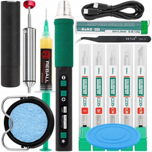 ZESTAW LUTOWNICA CYFROWA YIHUA 928D-IV USB-C 5 GROTÓW ODSYSACZ FLUX PINCETA