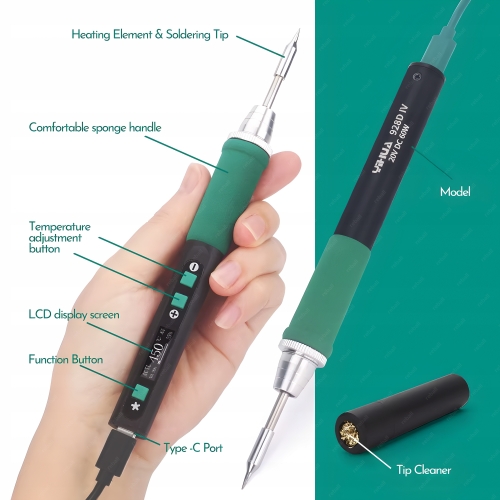 ZESTAW LUTOWNICA CYFROWA YIHUA 928D-IV USB-C 5 GROTÓW ODSYSACZ FLUX PINCETA
