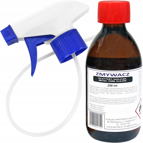 ZMYWACZ DO USUWANIA ETYKIET NAKLEJEK METEK TAŚM KLEJU 250ml + SPRYSKIWACZ