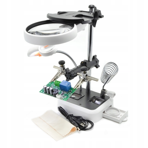 TRZECIA RĘKA DO LUTOWANIA RT0179 UCHWYT PCB Z LUPĄ 90mm 6x LED UCHWYT KOLBY