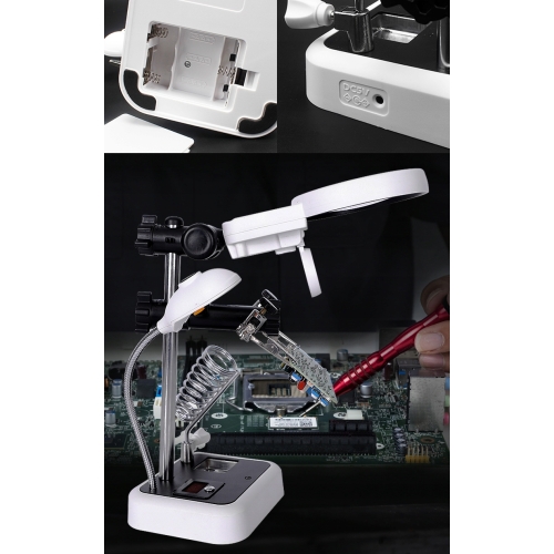 TRZECIA RĘKA DO LUTOWANIA RT0179 UCHWYT PCB Z LUPĄ 90mm 6x LED UCHWYT KOLBY