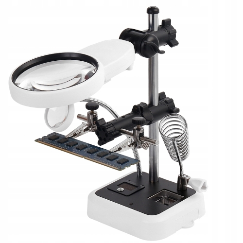 TRZECIA RĘKA DO LUTOWANIA RT0179 UCHWYT PCB Z LUPĄ 90mm 6x LED UCHWYT KOLBY