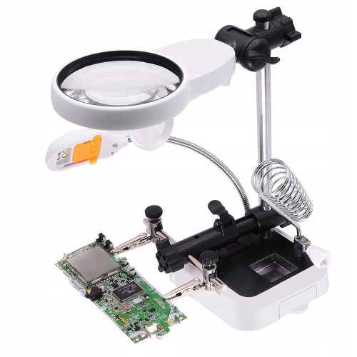 TRZECIA RĘKA DO LUTOWANIA RT0179 UCHWYT PCB Z LUPĄ 90mm 6x LED UCHWYT KOLBY