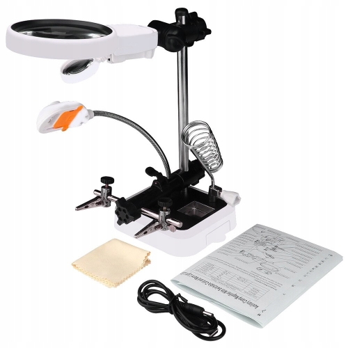 TRZECIA RĘKA DO LUTOWANIA RT0179 UCHWYT PCB Z LUPĄ 90mm 6x LED UCHWYT KOLBY