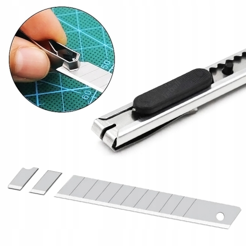 UNIWERSALNY METALOWY NÓŻ NOŻYK DO PAPIERU TAPET TAPECIAK OSTRZA ŁAMANE 9mm
