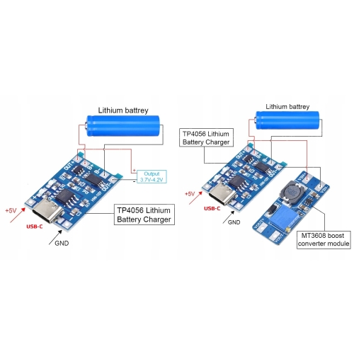 ŁADOWARKA DO OGNIW Li-Ion 1A TP4056 AUTOMATYCZNA AKUMULATORÓW TP4056 USB-C