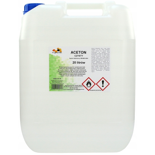 ACETON TECHNICZNY CZYSTY ODTŁUSZCZACZ ZMYWACZ ROZPUSZCZALNIK FARB KLEJU 20L