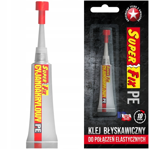 MOCNY KLEJ SUPER FIX PE CJANOAKRYLOWY BŁYSKAWICZNY PLASTIK METAL GUMA SKÓRA