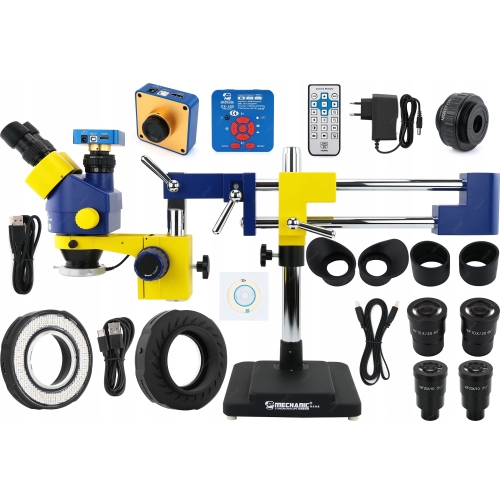 MIKROSKOP STEREOSKOPOWY TRINOKULAR MECHANIC MC75T-L2 90x KAM 2.7K PODŚ LED