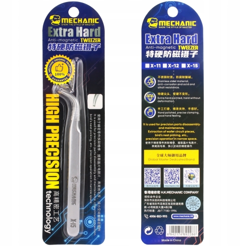 OSTRA MIKRO PĘSETA PINCETA ZAGIĘTA PRECYZYJNA SERWIS BRWI MECHANIC X-15