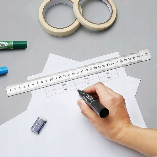 LINIJKA METALOWA DWUSTRONNA STALOWA ELASTYCZNA CIENKA PRECYZYJNA 30cm 12cal