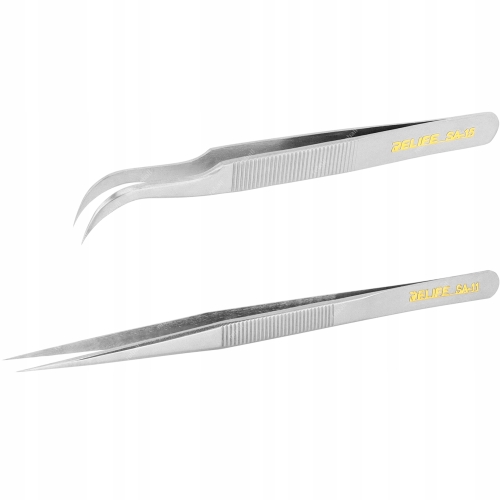 2x PRECYZYJNA PĘSETA PINCETA SA-11 PROSTA+ SA-15 ZAGIĘTA OSTRE 0,2mm TWARDE