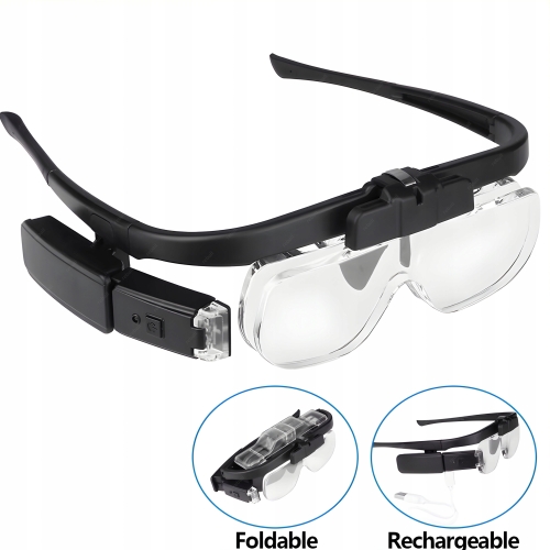 OKULARY POWIĘKSZAJĄCE ZEGARMISTRZOWSKIE LUPA 1,5x - 4,5x LAMPKA LED NA USB