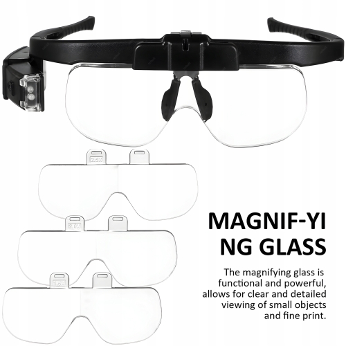 OKULARY POWIĘKSZAJĄCE ZEGARMISTRZOWSKIE LUPA 1,5x - 4,5x LAMPKA LED NA USB