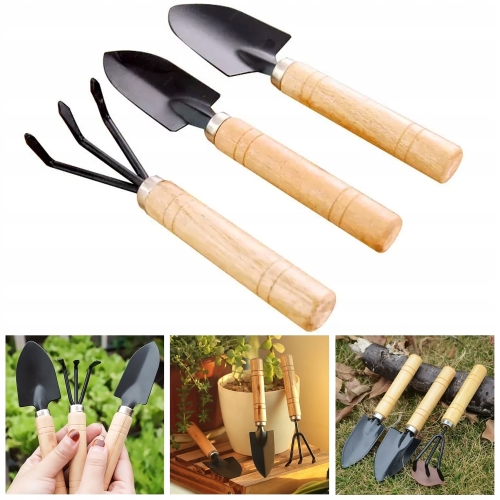 ZESTAW OGRODOWY OGRODNICZY DREWNIANY SZPADELEK ŁOPATKA WĄSKA GRABKI PAZURKI