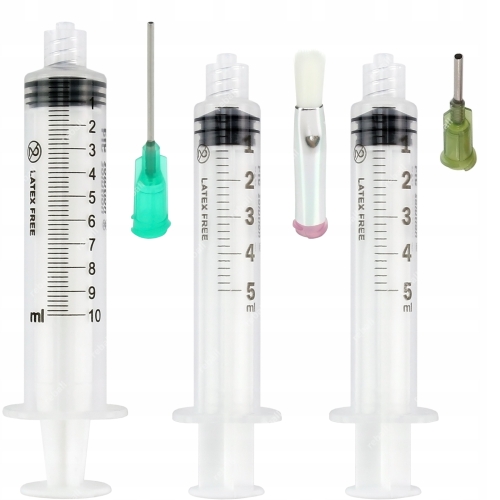 ZESTAW STRZYKAWKA 2x 5ml 1x 10ml IGŁA 16G 18G 21G DOZOWNIK TOPNIK LUX SMAR