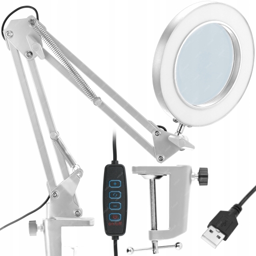 LAMPA LED Z UCHWYTEM DO STOŁU LUPĄ 105mm 3x PIERŚCIENIOWA BIAŁA 12W USB