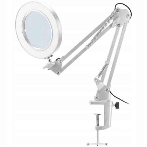 LAMPA LED Z UCHWYTEM DO STOŁU LUPĄ 105mm 3x PIERŚCIENIOWA BIAŁA 12W USB