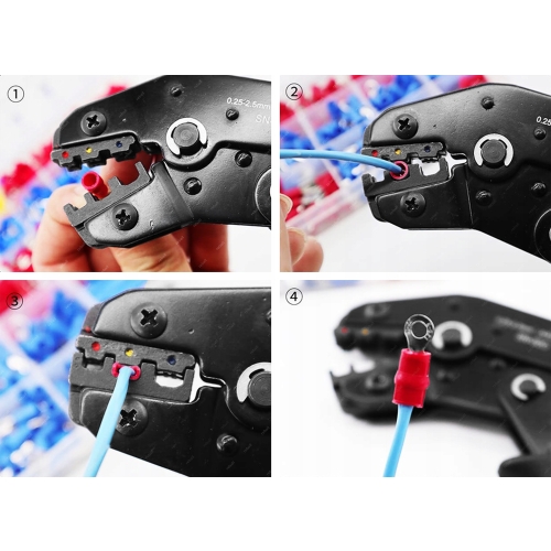 ZACISKARKA DO KONEKTORÓW SN-02C DOKŁADNA + 280X KONEKTORY OCZKOWE WIDEŁKOWE