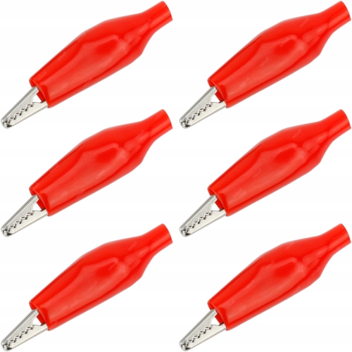 6SZT KROKODYLKI CZERWONE 44mm IZOLOWANE ŻABKA