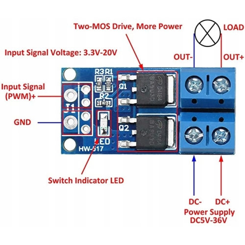 STEROWNIK PRĄDU STAŁEGO PWM 400W 15A 36V MOSFET HW-517 ARDUINO MODUŁ