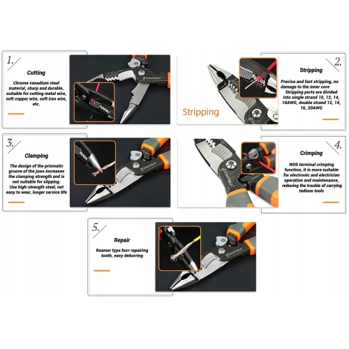 SZCZYPCE DO ŚCIĄGANIA IZOLACJI OBCINACZKI DO KABLI SHEFFIELD S035057 5w1