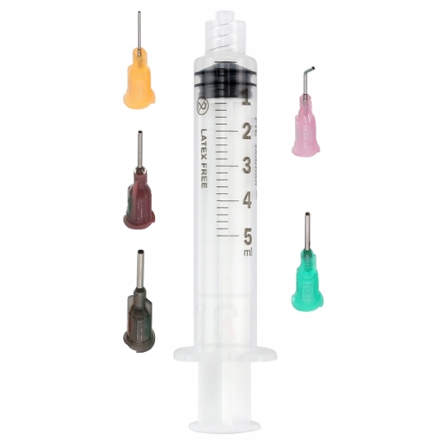 STRZYKAWKA DOZOWNIK 5ml + 5x IGŁA DOZOWNICZA DO FLUX TOPNIK PASTA ŻEL KLEJ