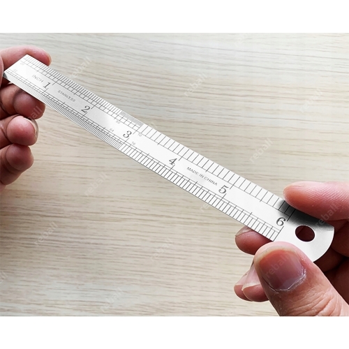 PRECYZYJNA LINIJKA METALOWA DWUSTRONNA 15cm 6cali MOCNA NIEZBĘDNA W GARAŻU