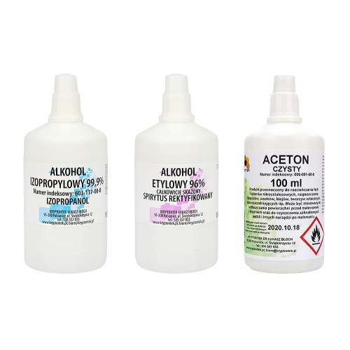 PAKIET ZMYWACZY 3x 100ml ACETON ETANOL IZOPROPANOL