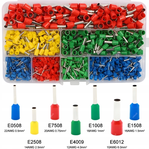 TULEJKI DO ZACISKARKI DUŻY ZESTAW TULEJEK DO PRZEWODÓW 700szt 10-22AWG