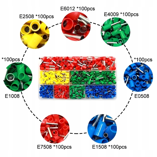 TULEJKI DO ZACISKARKI DUŻY ZESTAW TULEJEK DO PRZEWODÓW 700szt 10-22AWG