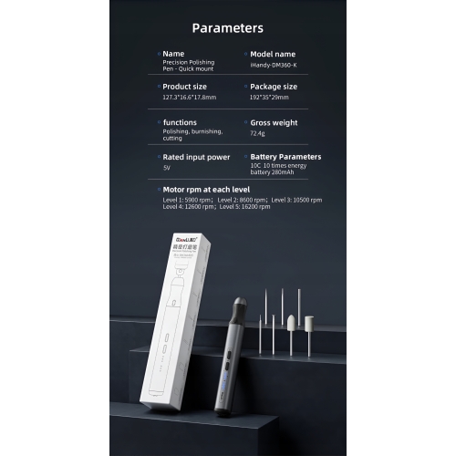 SZLIFIERKA TRZPIENIOWA MINI POLERKA BEZPRZEWODOWA USB PCB QIANLI DM360-K