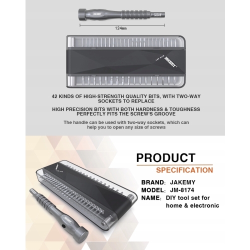 ZESTAW ŚRUBOKRĘTÓW PRECYZYJNYCH BITÓW TORX JAKEMY JM-8174 DO TELEFONÓW 45w1