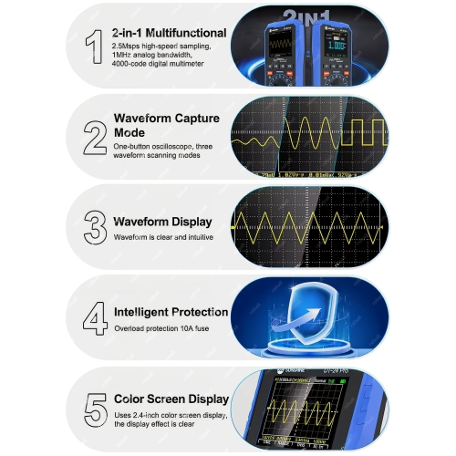 CYFROWY OSCYLOSKOP MULTIMETR MIERNIK PRĄDU UNIWERSALNY SUNSHINE DT-24 PRO