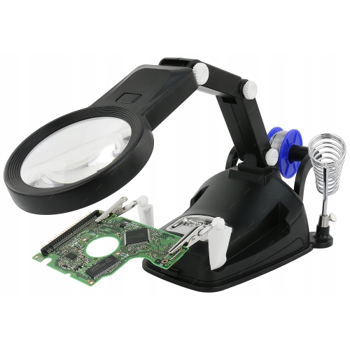 TRZECIA RĘKA DO LUTOWANIA RT0077 UCHWYT PCB LUPA 75mm 10x LED UCHWYT KOLBY