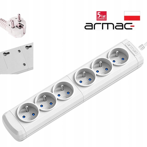 LISTWA ZASILAJĄCA PRZEDŁUŻACZ ARC6-G 1,5m 6 GNIAZD 10A POLSKA JAKOŚĆ 2500W