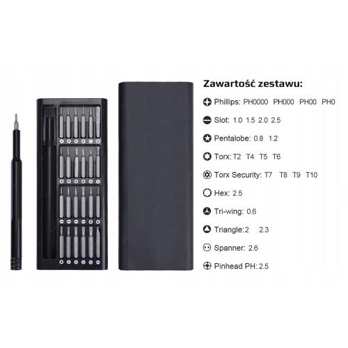 ZESTAW ŚRUBOKRĘTÓW PRECYZYJNYCH TORX NAPRAWY TELEFONÓW TABLETÓW RT0102 25w1