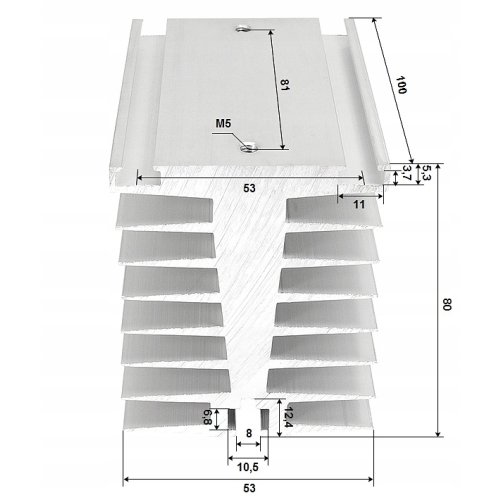 RADIATOR ALUMINIOWY DO PRZEKAŹNIK PÓŁPRZEWODNIKOWY 1 FAZOWYCH SSR DO 100A